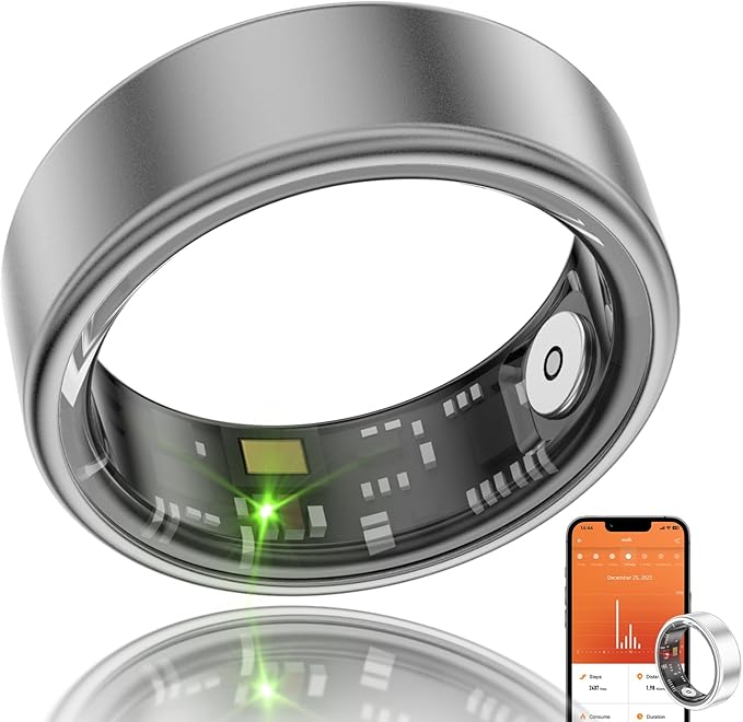 Smart Ring Health Fitness Tracker, Size First with Sizing Kit, Activity & Sleep Tracker/Stress/Heart Rate Monitor, Waterproof Smart Ring for Men/Women, No App Subscription (Black, 8)
