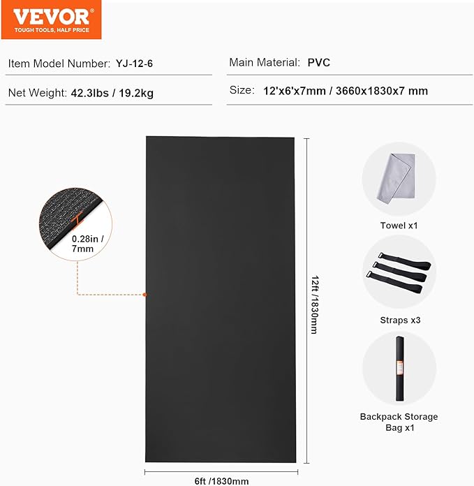 VEVOR Large Exercise Mat, Non Slip High Density Premium Yoga Mat, Exercise Yoga Mat for Men Women, Fitness & Exercise Mat with Bag & Carry Strap, for All Types of Home Yoga, Pilate & Floor Workout