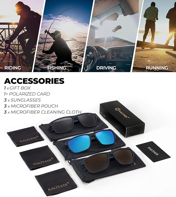 KALIYADI Polarized Sunglasses for Men, Lightweight Sun Glasses with UV Protection for Driving Fishing Golf