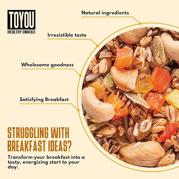 ToYou Snacks Granola, Fruit and Granola Cereal, | Tropical Fruit Medley - 12 Ounce (Pack of 1) | Gluten Free, Plant Based, Vegan, Healthy Snacks for Adults and Kids, Breakfast Cereal with Protein and Fiber