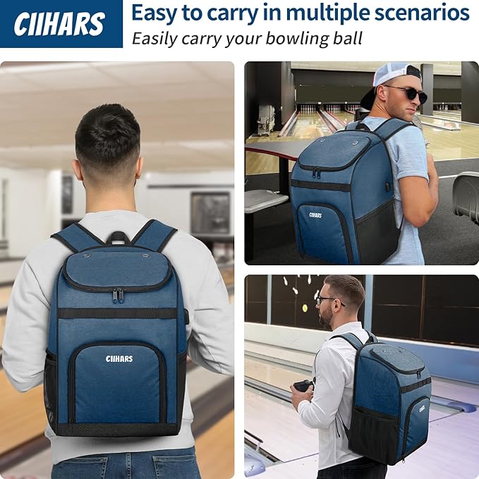 Single Bowling Ball Bag Backpack with Shoe Bag Up to Size 16, Accessories Gifts for Bowling Lovers,Bowling Bag with Padded Ball Holder