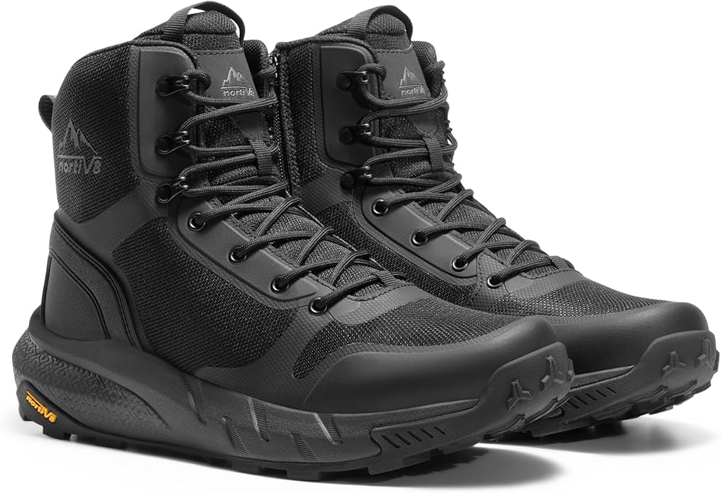 NORTIV 8 Men's Military Tactical Boot Lightweight Comfortable Boots for Work All Day Side Zipper Motorcycle Combat Hiking Boots Metrostrike(8-9 Inches)