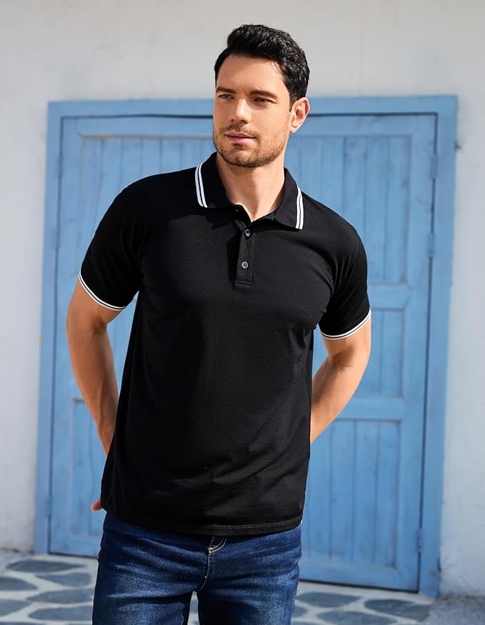 Merino Wool Polo Shirts for Men for Work Sport, Lightweight Breathable Moisture Wicking Mens Polo Shirt Short Sleeve
