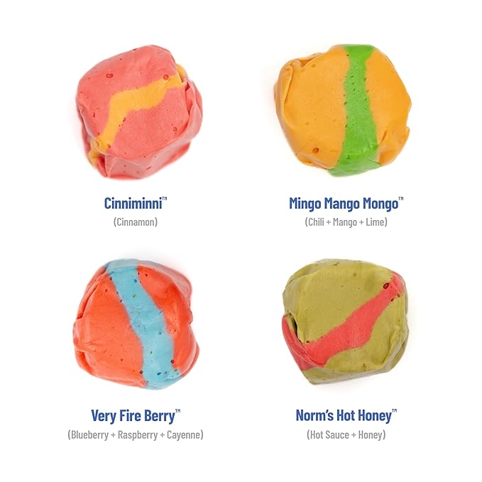 Taffy Shop Spicy Favorites, Salt Water Taffy – Assorted Gourmet Soft Chewy Candy, Variety Pack, Bulk Sweet Snack, Fresh Gift & Gluten-Free, 140 Individually Wrapped Pieces (32oz)