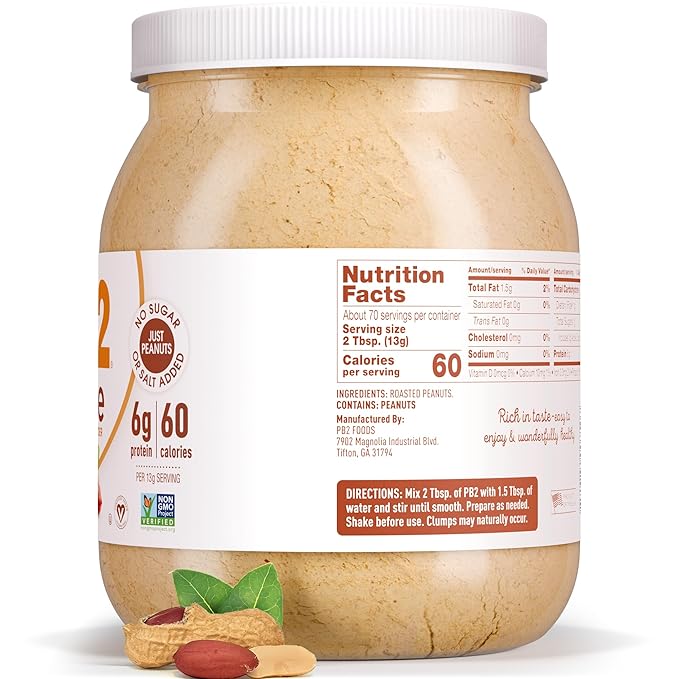PB2 Pure Peanut Butter Powder - [2 lb/32 oz Jar] - No Added Sugar, No Added Salt, No Added Preservatives - 100% All Natural Roasted Peanuts - 6g of Plant-Based Protein
