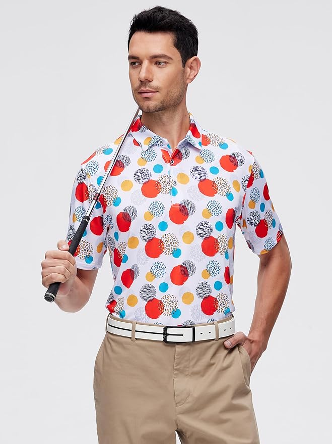 SAMERM Golf Shirts for Men Super Stretch Jacquard Dry Fit Golf Polo Moisture Wicking Short Sleeve Polo Shirts for Men