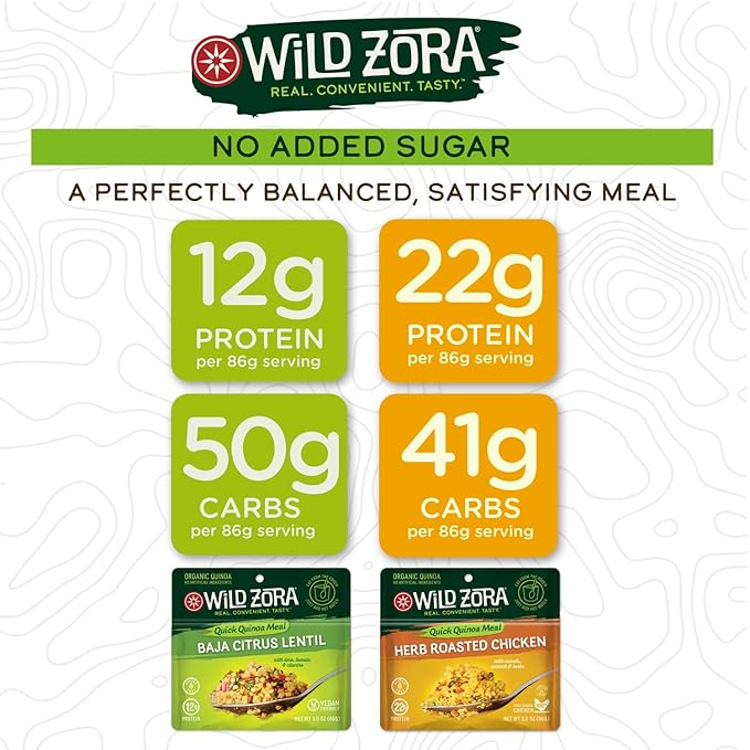 Wild Zora Instant Organic Quinoa Meals - Quick & Tasty Prepared Quinoa Bowls, Pantry Staples Gluten-Free Meal with Lentils Plus 10g Olive Oil Packet - Best Sellers Variety (2-Pack)