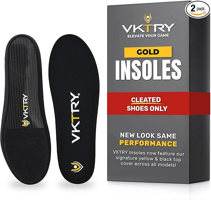 VKTRY Gold for Cleated Shoes - Carbon Fiber Performance Insoles - Customized Inserts for Football, Baseball, Lacrosse & More| Run Fast, Jump High, Support Recovery, US M12-12.5, W14-14.5, >220lb
