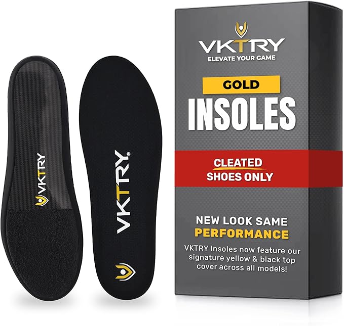 VKTRY Gold for Cleated Shoes - Carbon Fiber Performance Insoles - Customized Inserts for Soccer & Track | Run Fast, Jump High, Land Soft, Support Recovery, US: Men 8-8.5, Women 10-10.5, 171-220 lbs