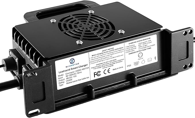 1400W Lead Acid Battery Charger 48 Volt 15 AMP 3-Pin Original Gray One-Piece Plug Club Car DS and Precedent Golf Carts