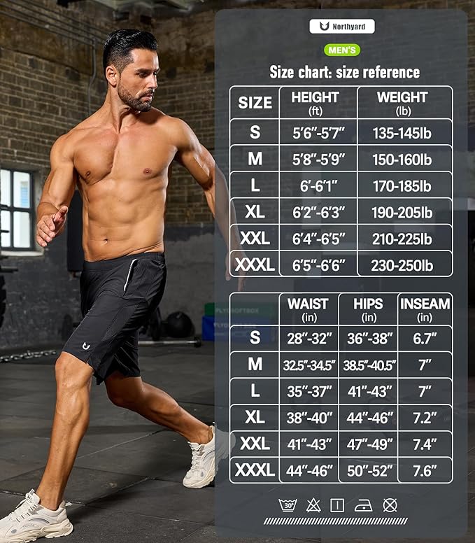 NORTHYARD Men's Running Athletic Shorts 5"/ 7"/ 9" Workout Gym Short Tennis Quick Dry Active Sport Hiking Basketball