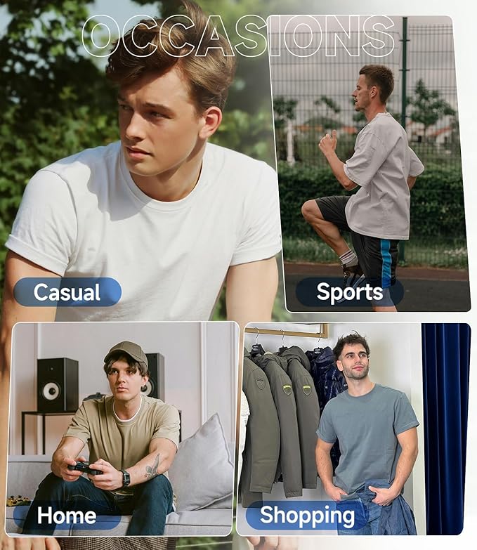 BAMBOO COOL Men's Crewneck T-Shirts Short Sleeve Heavy Weight Tees Athletic Casual Basic T Shirt