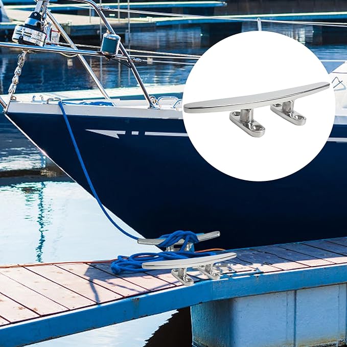 5/6/8 inch Dock Cleats - 316 Stainless Steel Boat Cleats Boat Dock Cleats,Open Base Flat Top Dock Cleat with Fasteners,Rope Cleat Boat Cleat for Deck/Nautical Decor(2,4,6Pack)