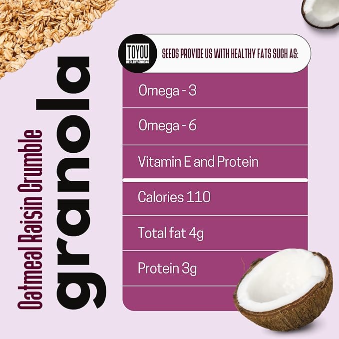 ToYou Snacks Granola, Fruit and Granola Cereal, | Oatmeal Raisin Crumble - 12 Ounce (Pack of 1) | Gluten Free, Plant Based, Vegan, Healthy Snacks for Adults and Kids, Breakfast Cereal with Protein and Fiber