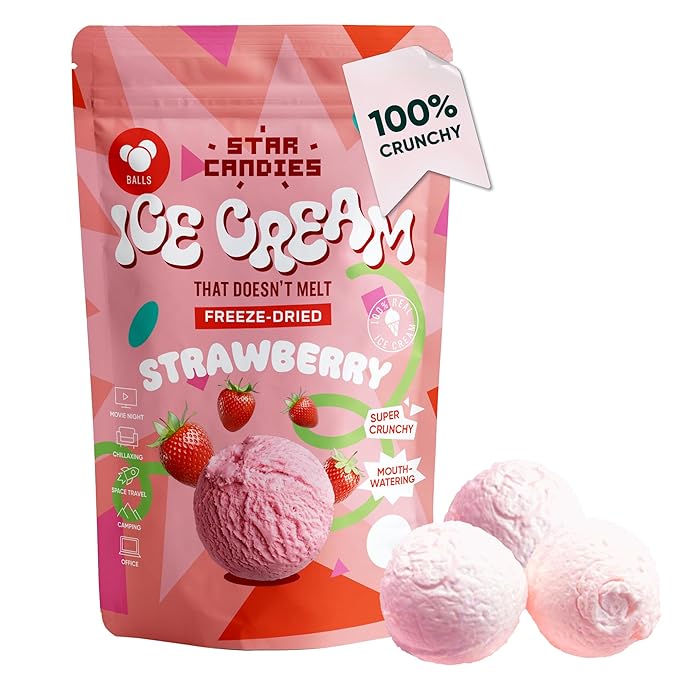Star Candies Freeze Dried Strawberry Ice Cream Scoops | No Melting Freeze Dried Candy | Crunchy & Delicious Camping Food | Premium Astronaut Ice Cream loved by Kids and Adults (2.5 oz)