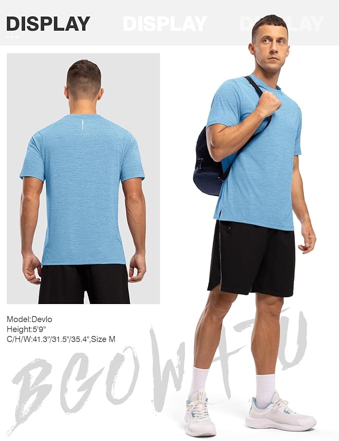 BGOWATU Men's Quick Dry Workout Athletic Shirts Lightweight Tennis Shirts for Men Running Gym Tops