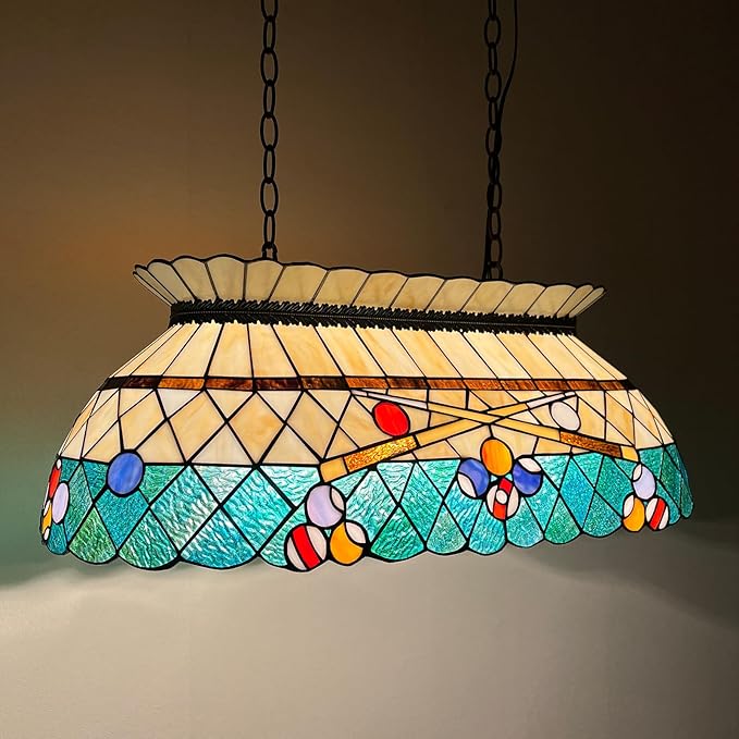 Capulina Tiffany Pool Table Light Pendant Light Fixture 3 Light Amber Green Style Stained Glass Chandelier for Billiard Room Kitchen Island Dining Room