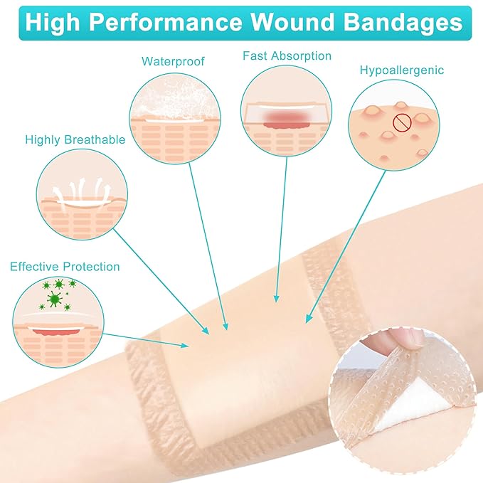 Silicone Foam Dressing 4“ x 4” with Adhesive Border,10 Packs Waterproof Silicone Bandages for Wounds Care, Large Self Adhesive Wound Dressing Bandage for Bed Sore