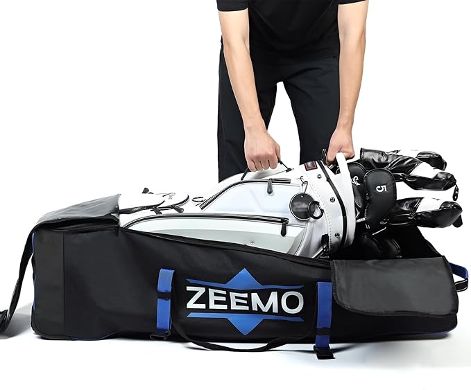 ZEEMO Golf Travel Bag, Full-Open Protective & Wheeled Airline-Approved Case for Clubs, Cart&StandBag, Soft-Sided Waterproof Cover Made of Heavy Duty Oxford