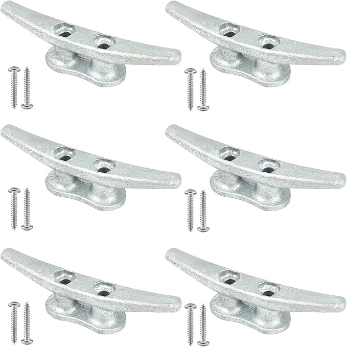 Boat Cleats 4Inch,Hot Dip Galvanized Cast Iron Dock Cleats,Electrophoretic Coated Black Dock Cleats,Rope Cleats Boat Dock Cleats for Marine Deck or Nautical Decor,Hardware Included (4/5/6/10/12Pack)