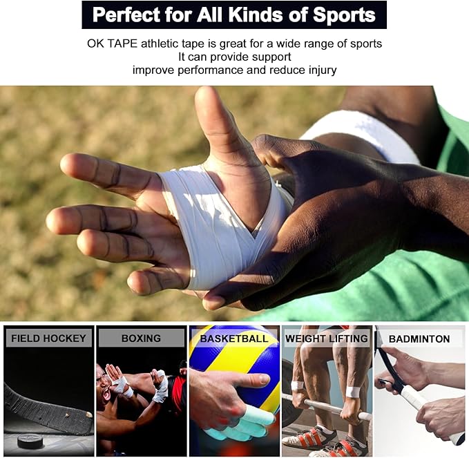 OK TAPE Athletic Sports Tape（4 Packs) - 45ft Per Roll Very Strong Tape for Athlete & Sport Trainers & First Aid Injury Wrap, Perfect for Fingers Ankles Wrist on Bat, Hockey Stick - Pink