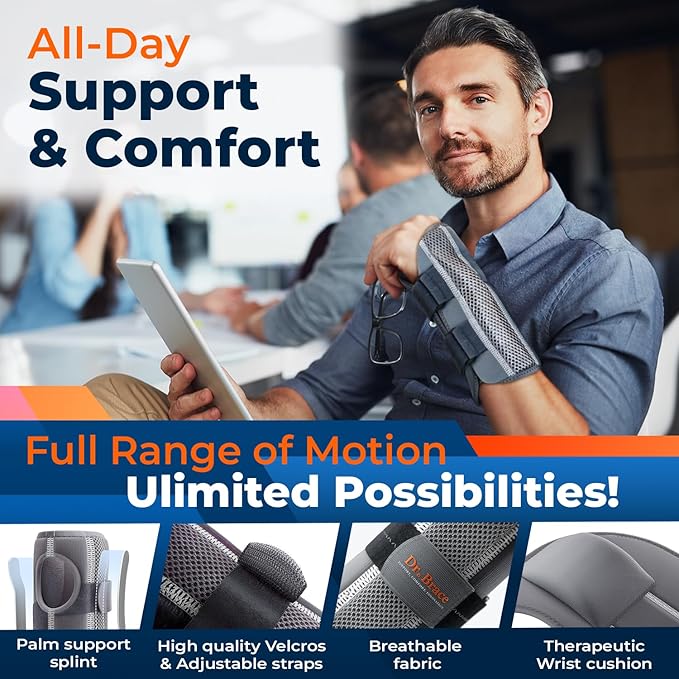 DR. BRACE Adjustable Wrist Brace Night Support for Carpal Tunnel, FSA & HSA Eligible, Doctor Developed, Upgraded with Double Splint & Therapeutic Cushion, Hand Brace For Pain Relief, Injuries, Sprains