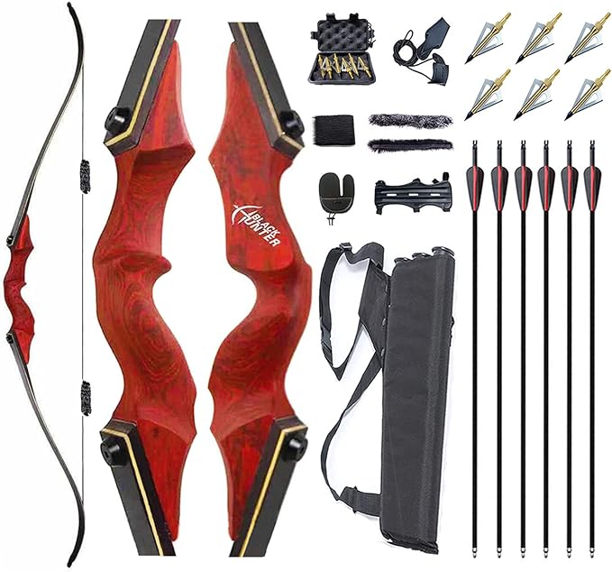 Archery 60" Recurve Bow and Arrows Set for Adults Right Hand Longbow kit Wooden Competition Hunting Shooting Training Outdoor Practice 30-60lb