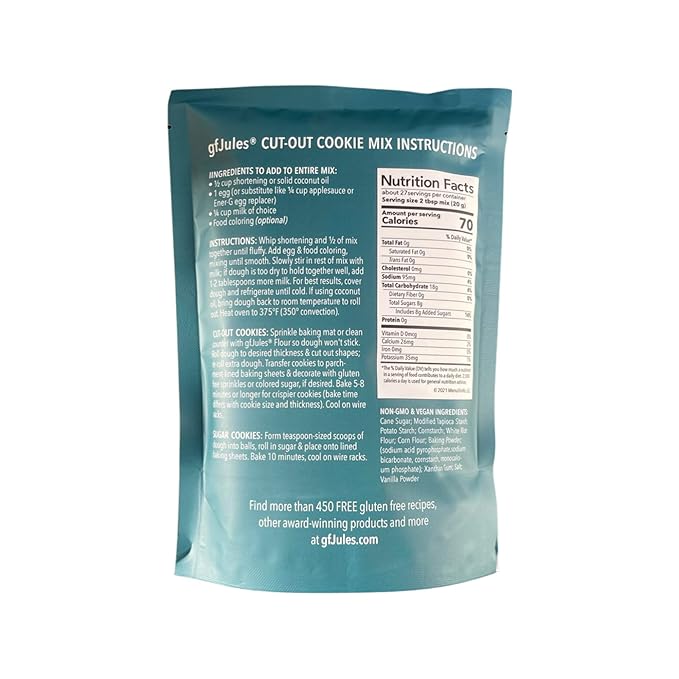 gfJules Certified Gluten Free Cut Out Cookie Baking Mix | Tollhouse Style | Bars or Cookies | No Grit, Non-GMO, Vegan | Certified Top 9 Allergen-Free & Kosher | Make 36 Sugar Cookies | 19 Ounces