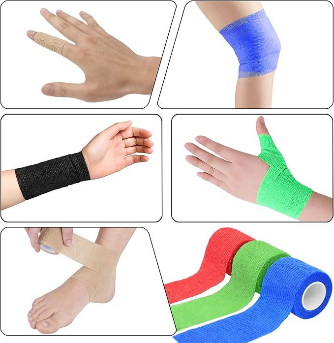 6 Pack 2 Inches Self Adhesive Bandage Wrap Breathable Cohesive Bandage Elastic Tape for Pets, Athletic, Sports, Wrist, Knee, Ankle(5 Yards Per Roll, Mixed Colors)