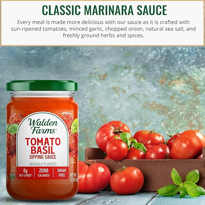 Walden Farms Tomato Basil Pasta Sauce – Zero Calorie, Sugar Free, Keto & No Carb Sauce for Pasta, Veggies & More – 12 oz Bottle