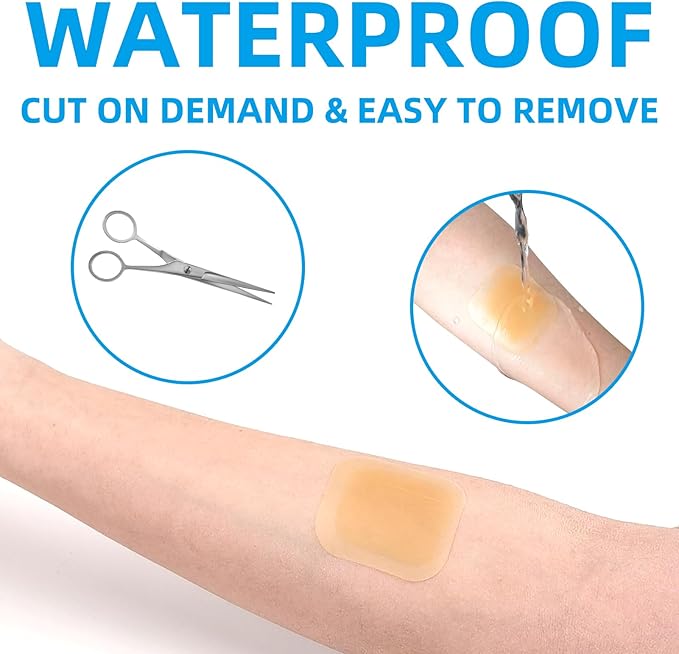 Dr. Med Hydrocolloid Wound Dressing 2"x2"-10 Pack/Box, Waterproof Adhesive Bordered Bandage, for Light Exudate, Abrasions, Pressure Ulcer, Bed Sore, Superficial Wound Care