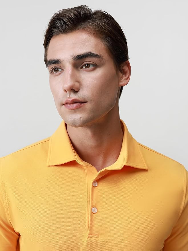 BCI Cotton Blend Pique Polo Shirts for Men Short Sleeve Tops Comfort Split Hem with 3-Color Tape