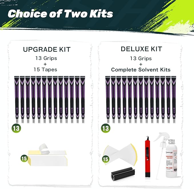 SAPLIZE High-performance Rubber Golf Grips 13 Pack, High Shock Absorption, Non-slip, Choose from 13 Grips with 15 Tapes or Full Regripping Kit, Available in Standard/Mid/Jumbo Sizes, CC10 Series