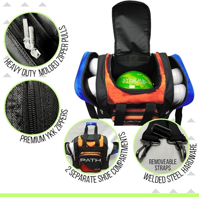 Pyramid Path Pro Deluxe Single Bowling Ball Tote - Holds One Ball, One Pair Shoes Up to Mens 15