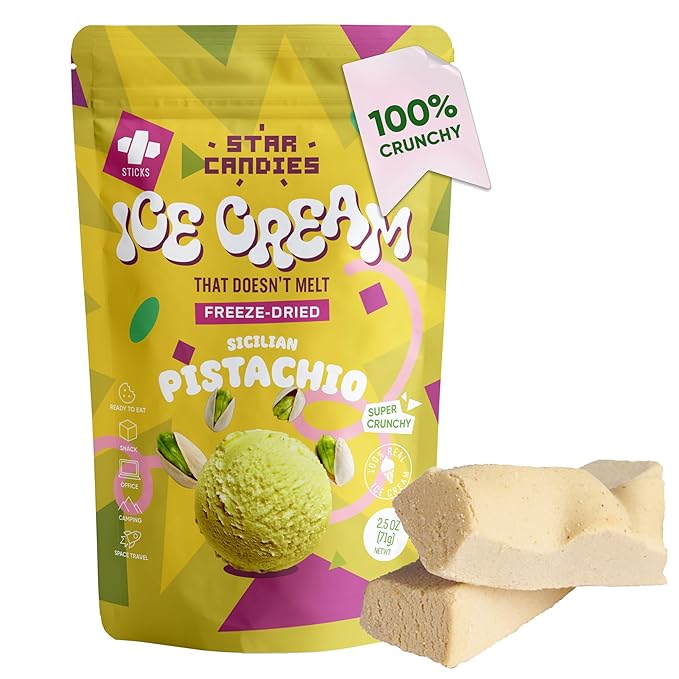 Star Candies Freeze Dried Sicilian Pistachio Ice Cream | No Melting Freeze Dried Candy | Crunchy & Delicious Camping Food | Premium Astronaut Ice Cream loved by Kids and Adults | Space and Astronaut Snack | Gift for Birthday or Party (2.5 oz.)