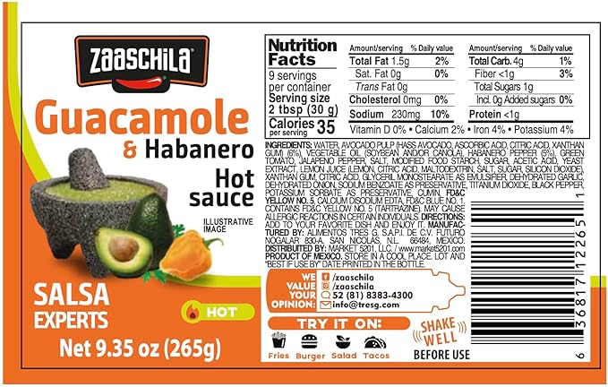 Zaaschila Mexican Sauce Guacamole-Habanero, Habanero, Brava 9.35oz (265g) 3pc pack (Packaging may vary)