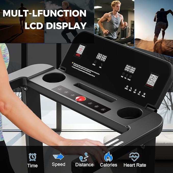 Foldable Treadmill with Handles Treadmills for Home Small Spaces 3HP Folding Treadmills Walking Pad Treadmill with Handle Bar Quiet Walking Machine, 300LBS Capacity, Portable Small Home Gym (Black)