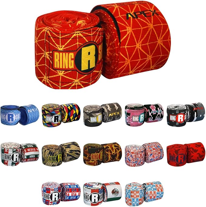 Ringside Apex 180” Boxing Hand Wraps Pair - Durable, Elastic Training Wraps with Hook & Loop Closure, Multi-Color Options, Perfect for MMA, Muay Thai, Kickboxing