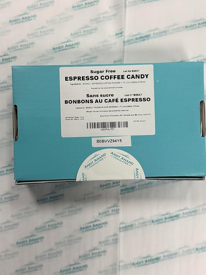 Andy Anand Chocolatier Sugar Free Espresso Coffee Hard Candy - Made in Europe Gluten Free & Diabetic Friendly Coffee Candy, With Real Unique Flavor Hard Candy Individually Wrapped (Pack of 2)