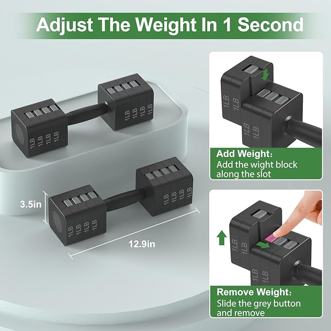 22LBS Adjustable Dumbbells Set, Hand Weights Sets with 5 Levels 3lb, 5lb, 7lb, 9lb, 11lb, Adjustable Weight Dumbbells for Women/Men Home Gym Full Body Workout