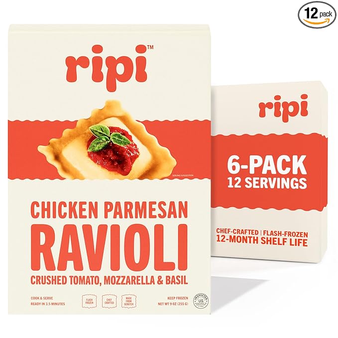 Ripi Chicken Parmesan Ravioli - Crushed Tomatoes, Mozzarella & Basil - Frozen Pasta Meal - Ready in Under 5 Minutes, 9oz packs (6 Pack, Chicken Parmesan)