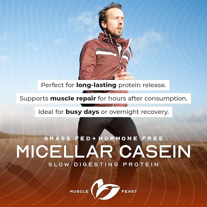 Muscle Feast Grass Fed Micellar Casein Protein Powder, Pasture Raised & Hormone Free, Slow Digesting Casein Protein - Supports Overnight Muscle Recovery, Gluten Free Protein Powder - Unflavored, 2lb
