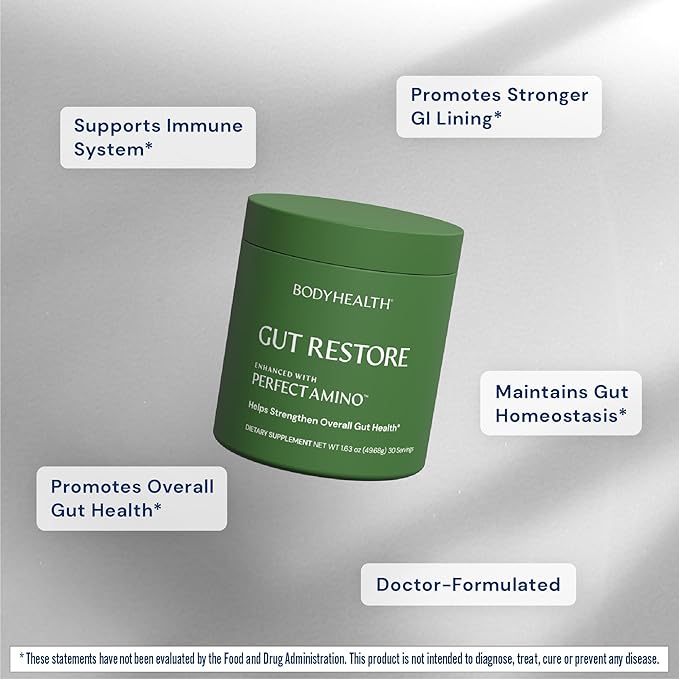 BodyHealth Gut Restore with PerfectAmino, ImmunoLin, and Humic Acid - Gut Health Supplement for Digestive and Immune Support - Unflavored - 30 Servings