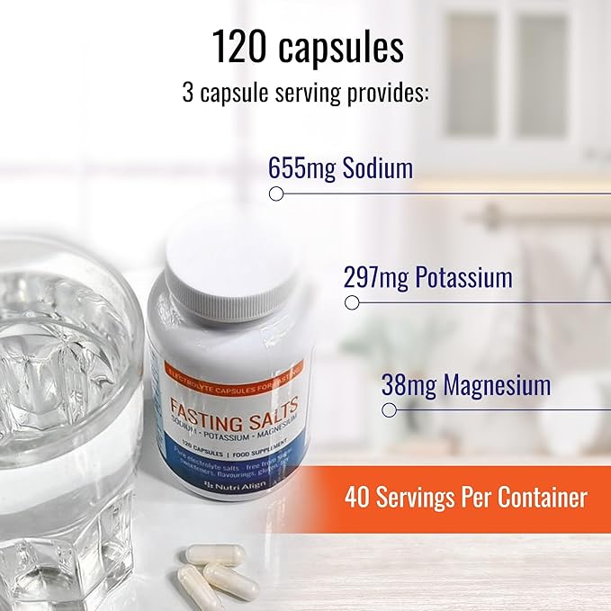 Nutri-Align Fasting Salts Fasting Electrolytes, 120 Capsules | Pure Electrolyte Capsules for Fasting - Intermittent & Extended Fasting | Sodium Potassium Magnesium Electrolytes | Sugar & Filler Free