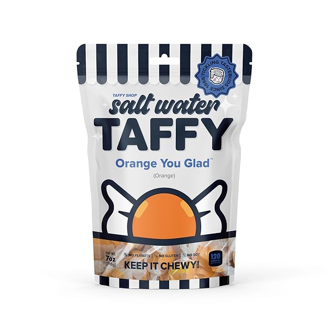 Taffy Shop Orange You Glad, Orange Salt Water Taffy – Gourmet Soft Chewy Candy, Bulk Sweet Snack, Fresh Gift & Gluten-Free, 140 Individually Wrapped Pieces (32oz)