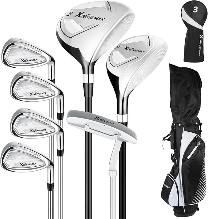 8 Pieces Complete Golf Club Set – Full Set with Bag, Fairway Wood, Hybrid, Irons, Putter – Lightweight, Beginner Friendly, Premium Quality, Distance & Accuracy, Easy to Use for Men & Women