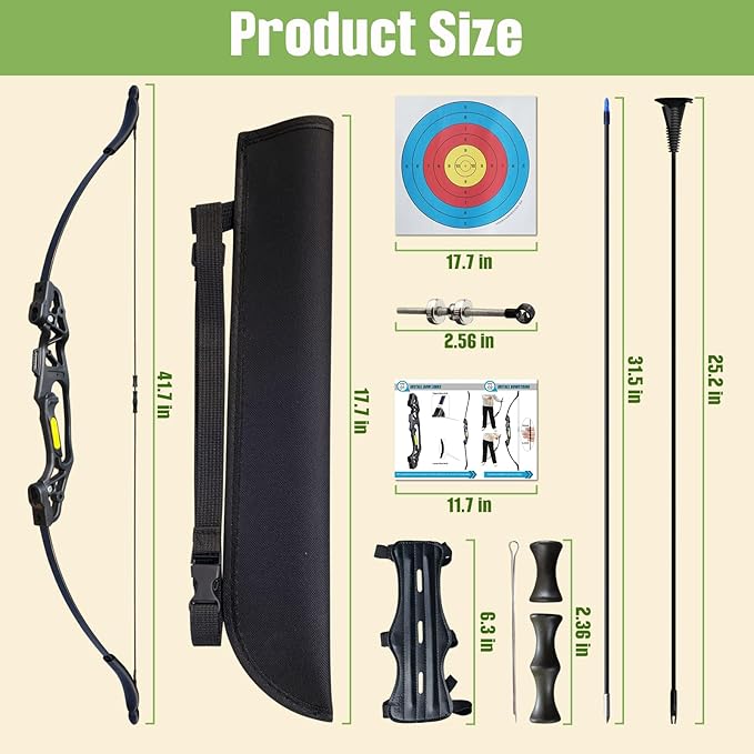 Bow and Arrow Set for Teens Beginners Adults Archery Recurve Bow, Upgraded Arrow Rest, Soft Silicone Finger Guard, 18lbs Longbow Kit with 6X Arrows Backyard Games Gift for Outdoor