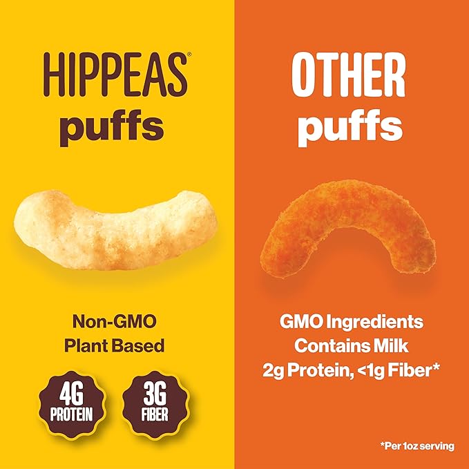 Hippeas Chickpea Puffs, Bohemian BBQ, 4 Ounce (Pack of 6), 4g Protein, 3g Fiber, Vegan, Gluten-Free, Crunchy, Plant Protein Snacks