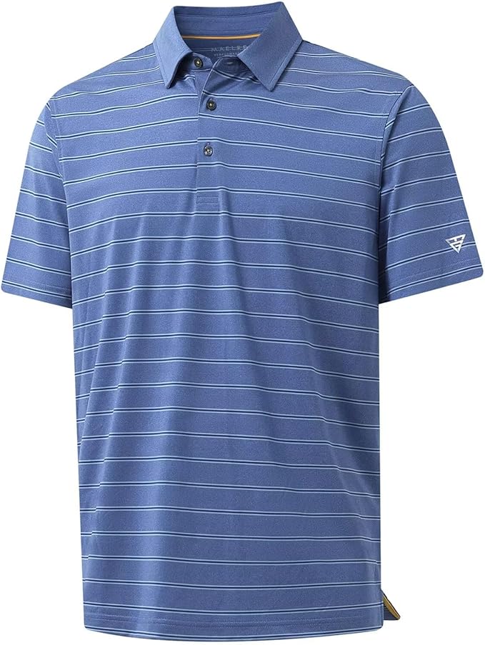 M MAELREG Golf Shirts for Men Moisture Wicking Striped Polo Performance Dry Fit Business Sports Mens Polo Shirts Short Sleeve