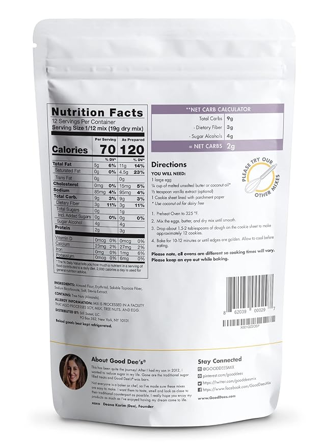 Good Dees Low Carb Baking Mix, Sugar Cookie Mix, Keto Baking Mix, No Sugar Added, Dairy-Free, Gluten Free, Soy-Free, Diabetic, Atkins & WW Friendly - (2g Net Carbs, 12 Servings (Sugar)